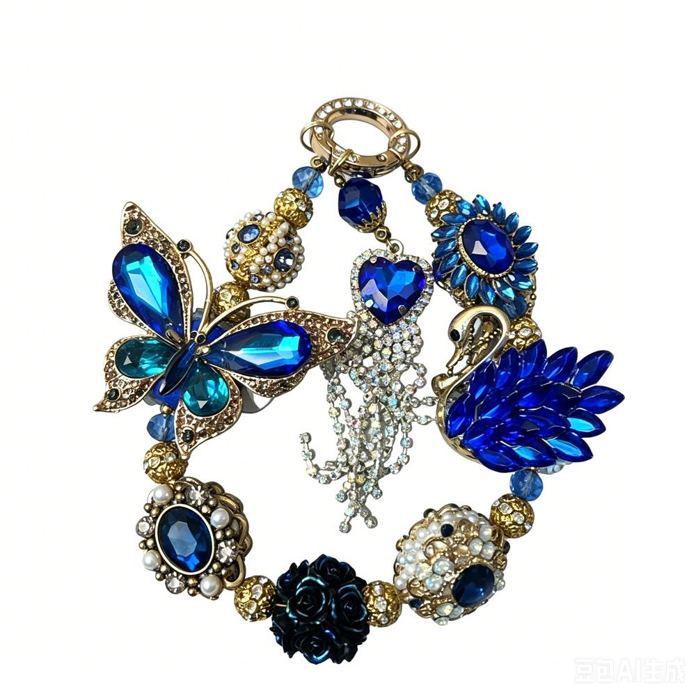 Royal Blue Antique Gold Butterfly Phone Lanyard, Statement Beaded Phone Accessory